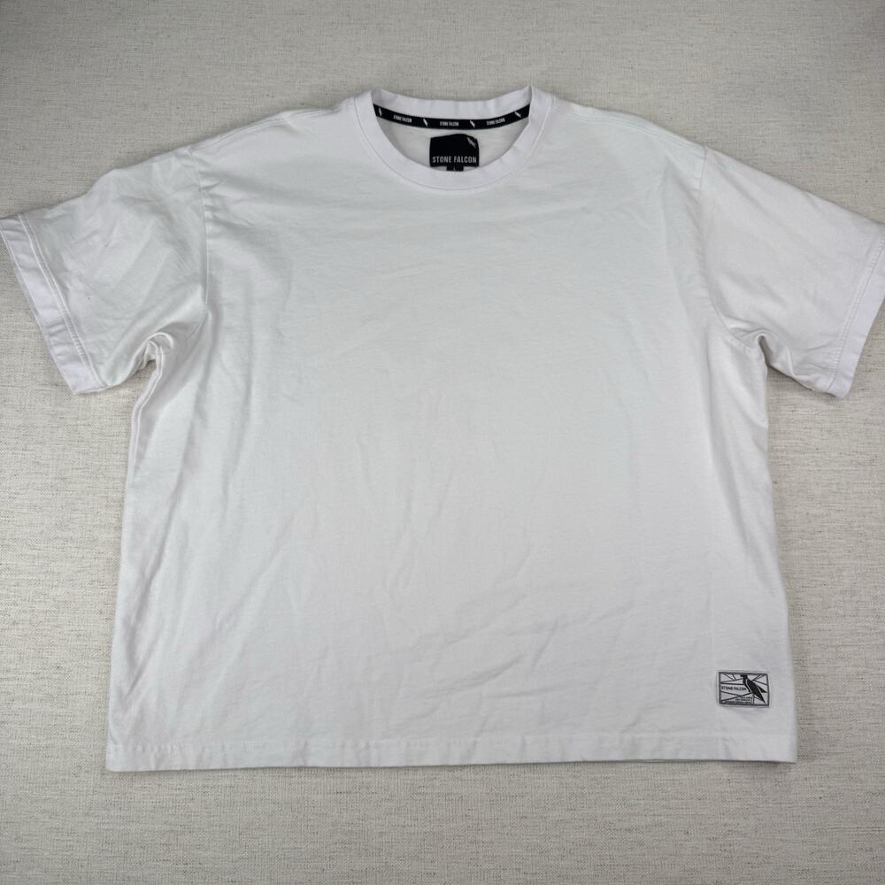 Stone Falcon Men's Apparel Relaxed Fit White Boxy T-Shirt Tee Size L